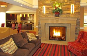 Fireplace in Penn Wells Lodge lobby