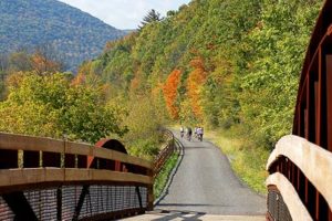 Bicyclists enjoy the PA Grand Canyon from the Pine Creek Rail Trail.